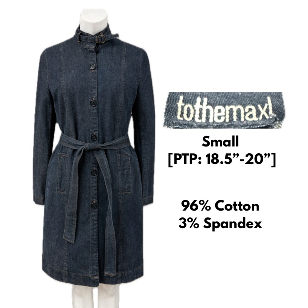 🆂 Denim Belted Coat | High Neck Throat Latch | Structured Fit